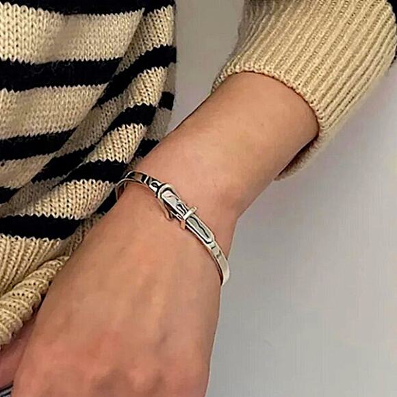 Sterling Silver Buckle Bracelet Bangle Adjustable Unisex Belt Geometric - Picture 5 of 5